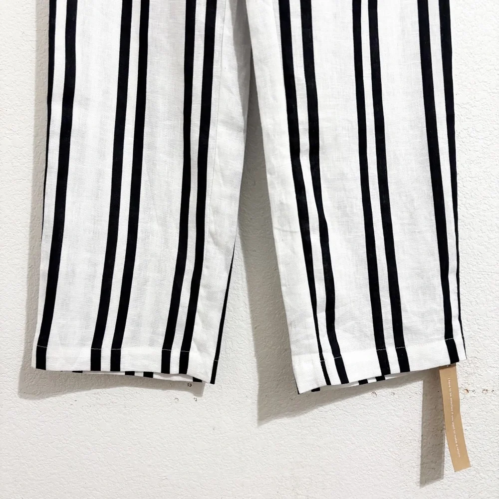 NWT Reformation‎ Poppy Linen High Rise Straight Leg Pant PJ Stripe Black & White